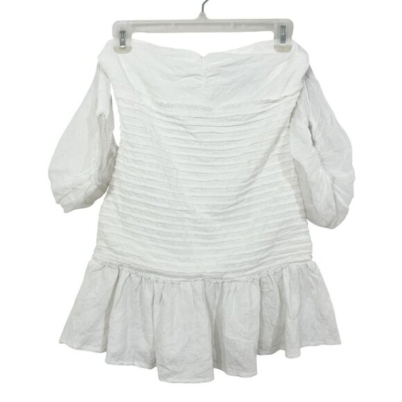 Hello Molly St. Cloud Dress White Mini Ruffle Puff Sleeve Square Neck - Size 2 - Picture 1 of 6